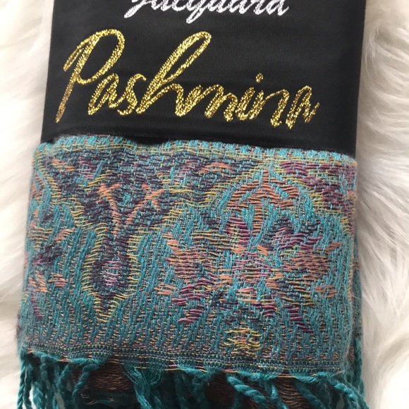 NWT Pashmina Scarf Aqua Green | Dry Clean Only |Paisley Wrap Shrug - Picture 5 of 11
